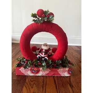 Vintage Christmas Centerpiece Santa Kitschy Red Velvet Holly Handmade Wreath MCM
